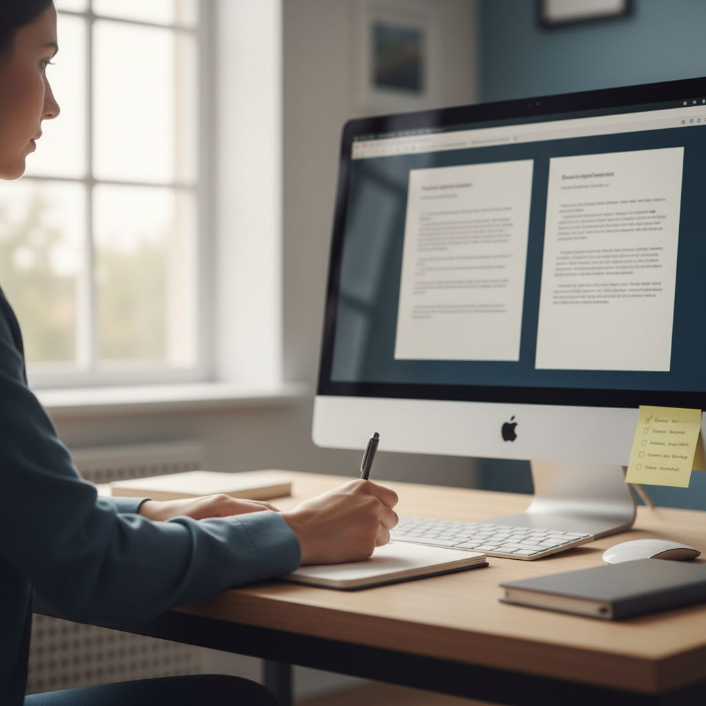 docente confronta due versioni di un documento al computer, tecniche di iterazione e refining del prompt