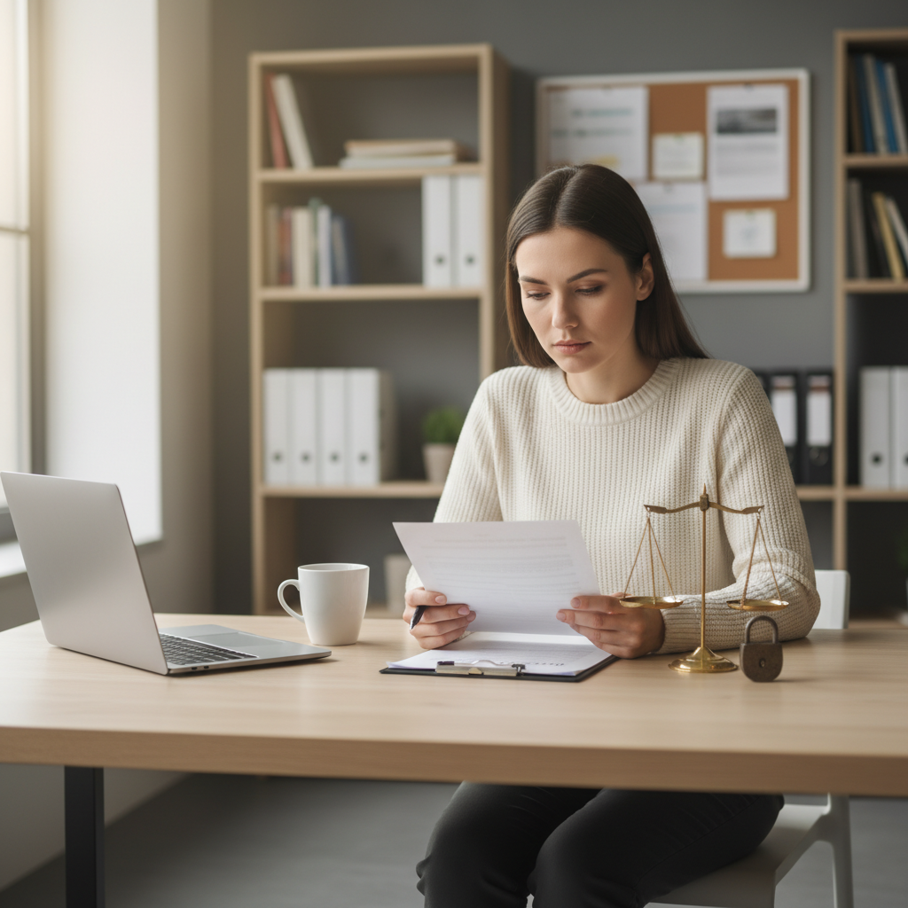 docente in sala professori con clipboard, mini bilancia e lucchetto, uso responsabile dell’AI tra etica, plagio e citazioni